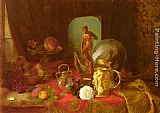 A Still Life with Fruit, Objets d'Art and a White Rose on a Table by Blaise Alexandre Desgoffe